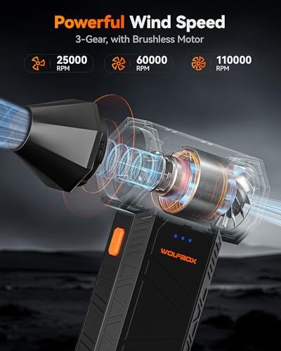 WOLFBOX MF50 Compressed Air Duster-110000RPM Super Power Electric Air Duster, 3-Gear Adjustable Mini Blower with Fast Charging, Dust Blower for Computer, Keyboard, House, Outdoor and Car : Electronics - Image 2