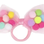 Bow Pom Pom Hair Ties - 4" Bow (Pink)