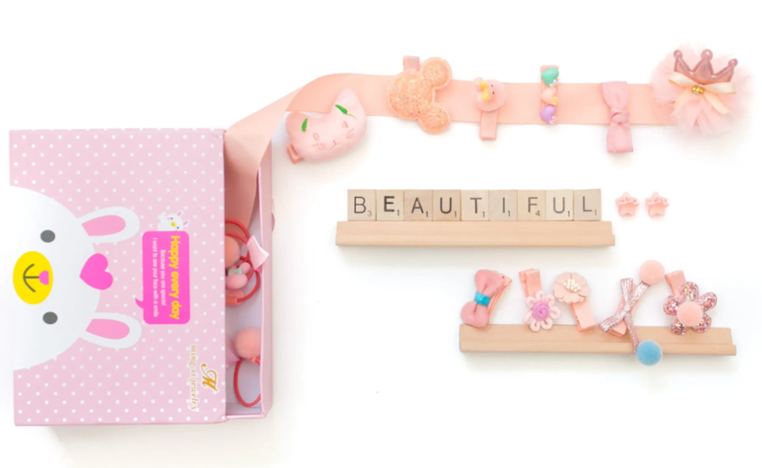 Light Pink Kids Hair Accessories Gift Box (18 pieces/ Gift Set)