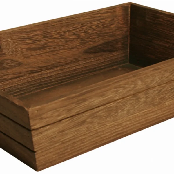 12" Dark Stained Wood Grooved Serving Tray