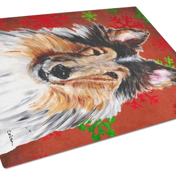 Christmas Design Dog Print Glass Cutting Board Large