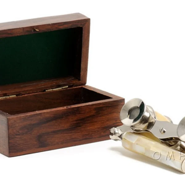 Opera Theater Binocular Glasses with Mother of Pearl Details in Wooden Box