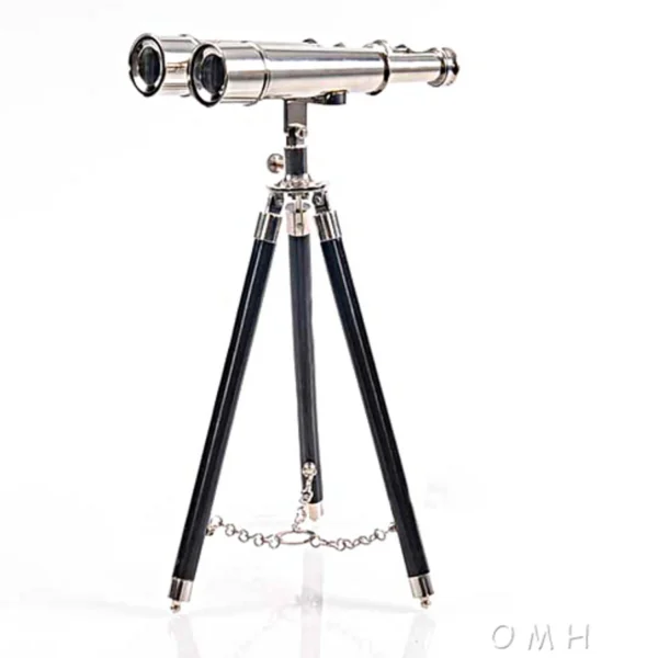 Silver Brass Binoculars with Stand
