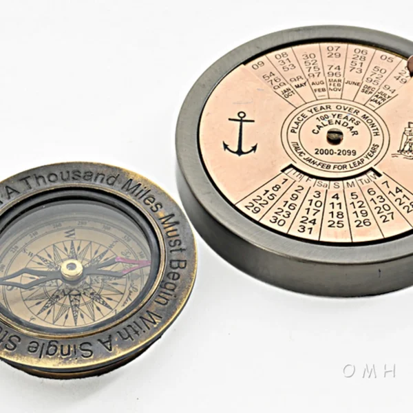 2-Piece Nautical Decor Set featuring a 100-Year Calendar & Compass