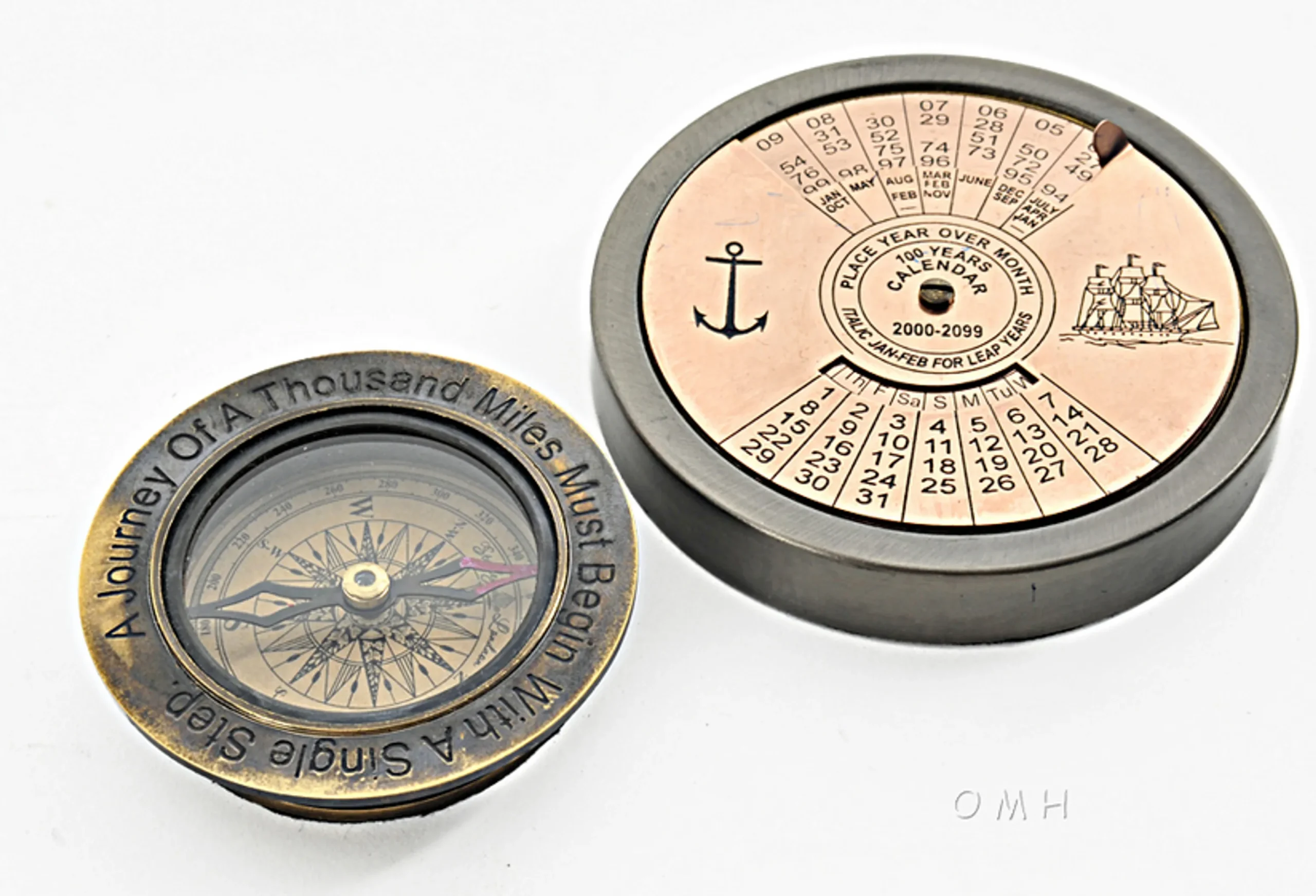 640901136561.0.td_size_1 2-Piece Nautical Decor Set featuring a 100-Year Calendar & Compass - Image 1