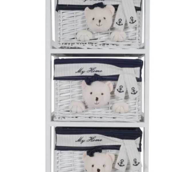 Anne Home - 3 Portable Storage Drawers with Bear Details in White