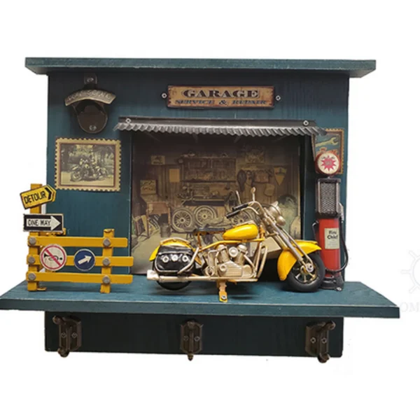 Vintage Harley Davidson Motorcyle-Detailed Shadow Box with Keychain Hooks and Bottle Opener
