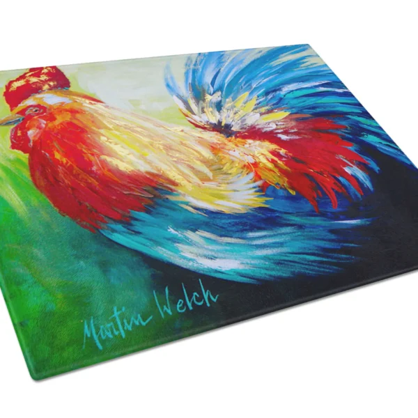 Rooster Chief Big Feathers Bird Glass Cutting Board Large