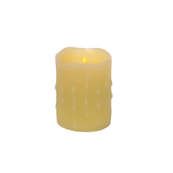 LED Wax Dripping Pillar Candle (Set of 4) 3"Dx4"H Wax/Plastic - 2 C Batteries Not Included