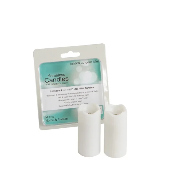 LED Mini Pillar Candle with Timer (Set of 12) 1.4"Dx3"H Wax/Plastic - 2 AA Batt Not Inlcd