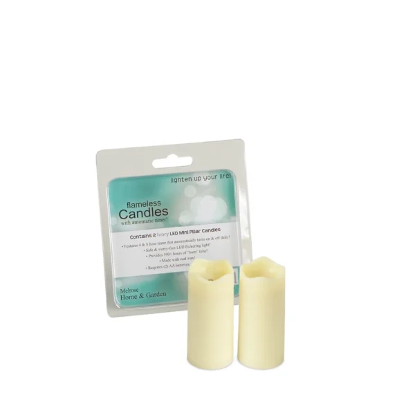 LED Mini Pillar Candle with Timer (Set of 12) 1.4"Dx3"H Wax/Plastic - 2 AA Batt Not Inlcd