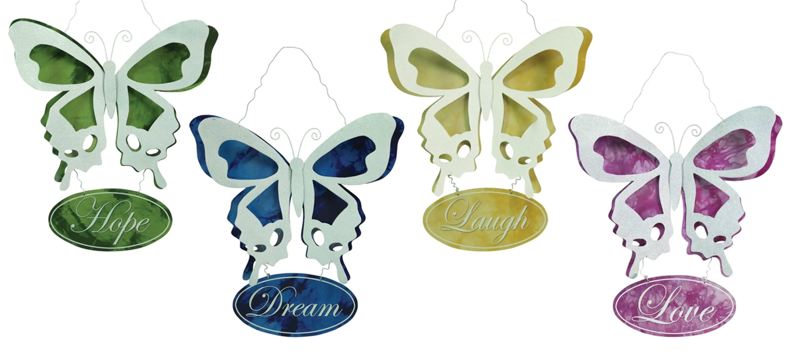 746427461757.0.td_size_1 Love/Laugh/Hope/Dream Butterfly Plaque (Set of 4) 24"L Tin - Image 1