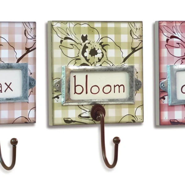 Dream/Relax/Bloom Wall Hook (Set of 12) 8.5"L MDF