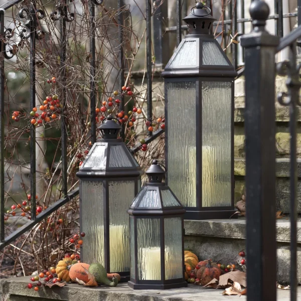 Lantern (Set of 3) 15"H, 20.5"H, 27.5"H Metal/Glass