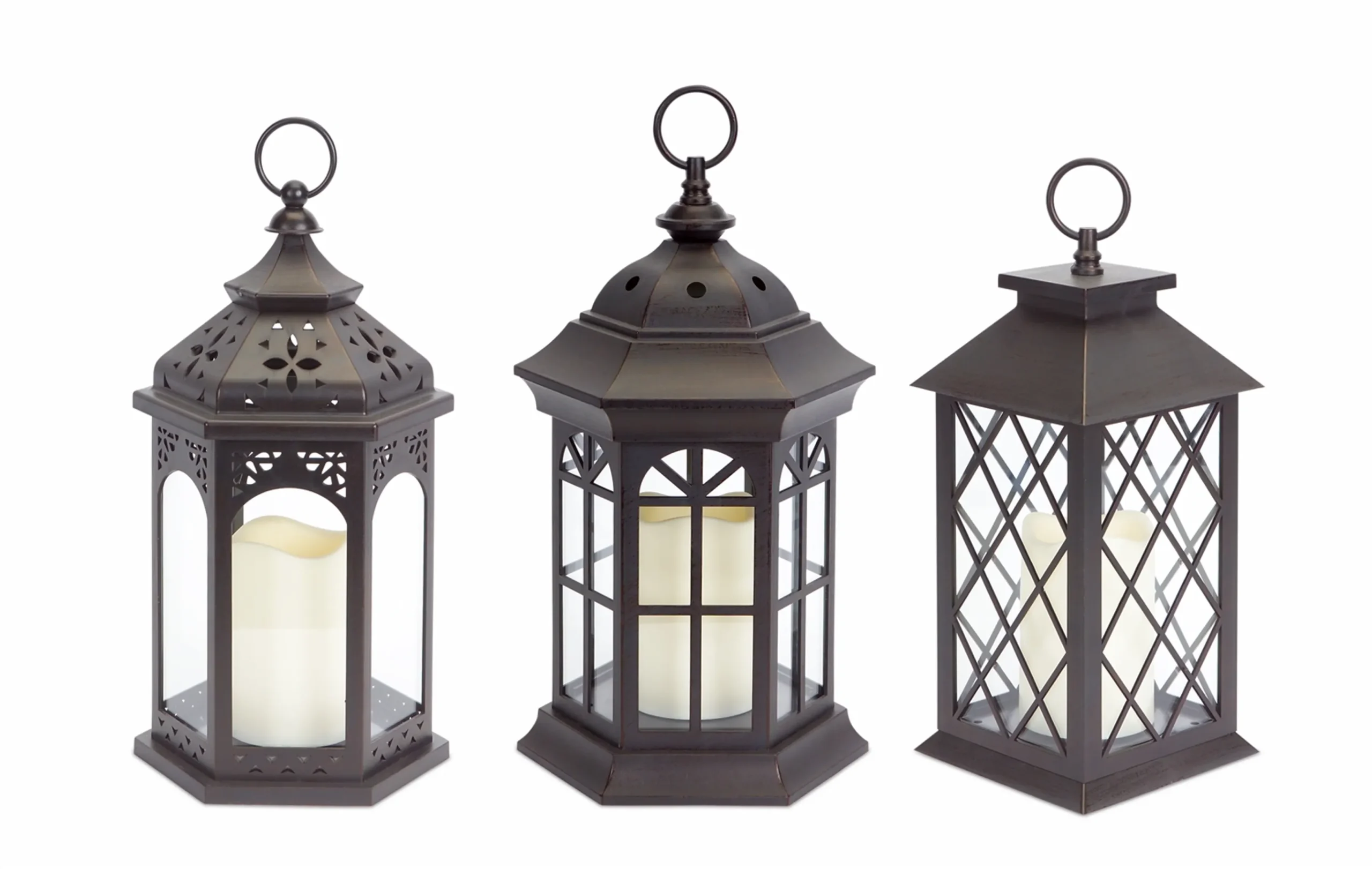 746427502023.0.td_size_1-1.webp Lanterns with LED Candle (Set of 3) with 6 Hour Timer 13"H Plastic/Glass - Image 1