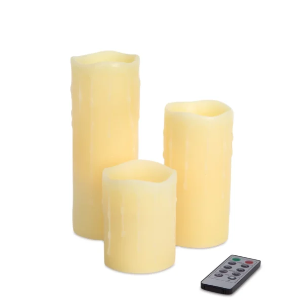 LED Remote Dripping Candles (Set of 3) 3"Dx4"H,6"H,8"H Wax/Plastic