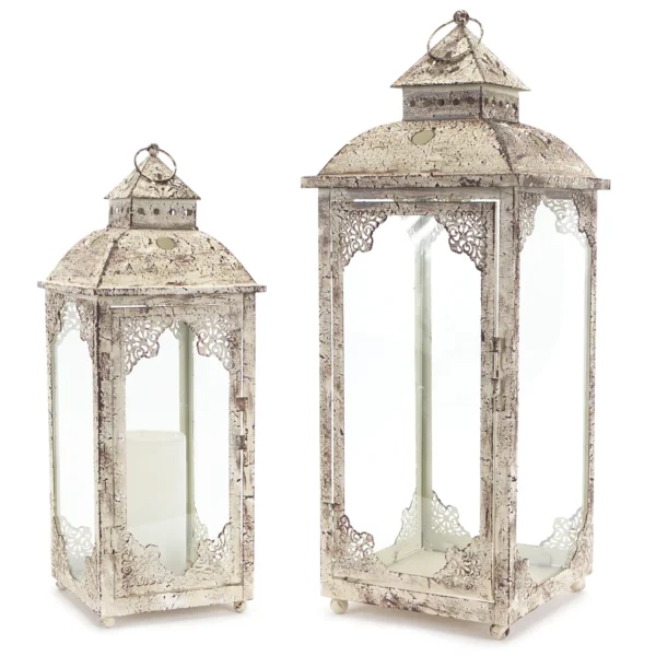 Lantern (Set of 2) 17.5"-22"H Iron/Glass