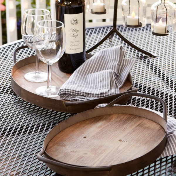 Wood Grain Metal Trays (Set of 2)  14.75", 17"L Wood/Metal