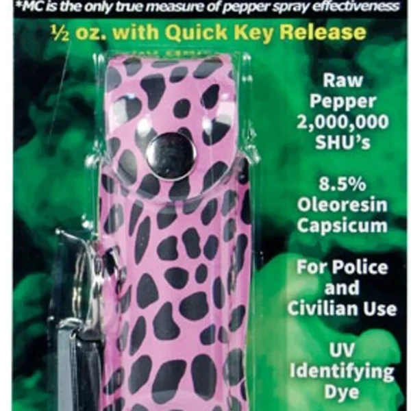 Pepper Shot 1.2% Mc 1/2 Oz Pepper Spray Fashion Leatherette Holster And Quick Release Key Chain
