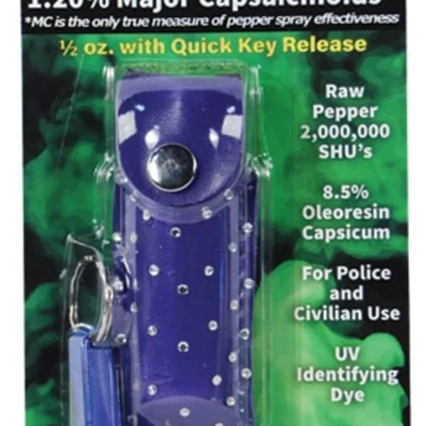 Pepper Shot 1.2% Mc 1/2 Oz Rhinestone Leatherette Holster And Quick Release Keychain
