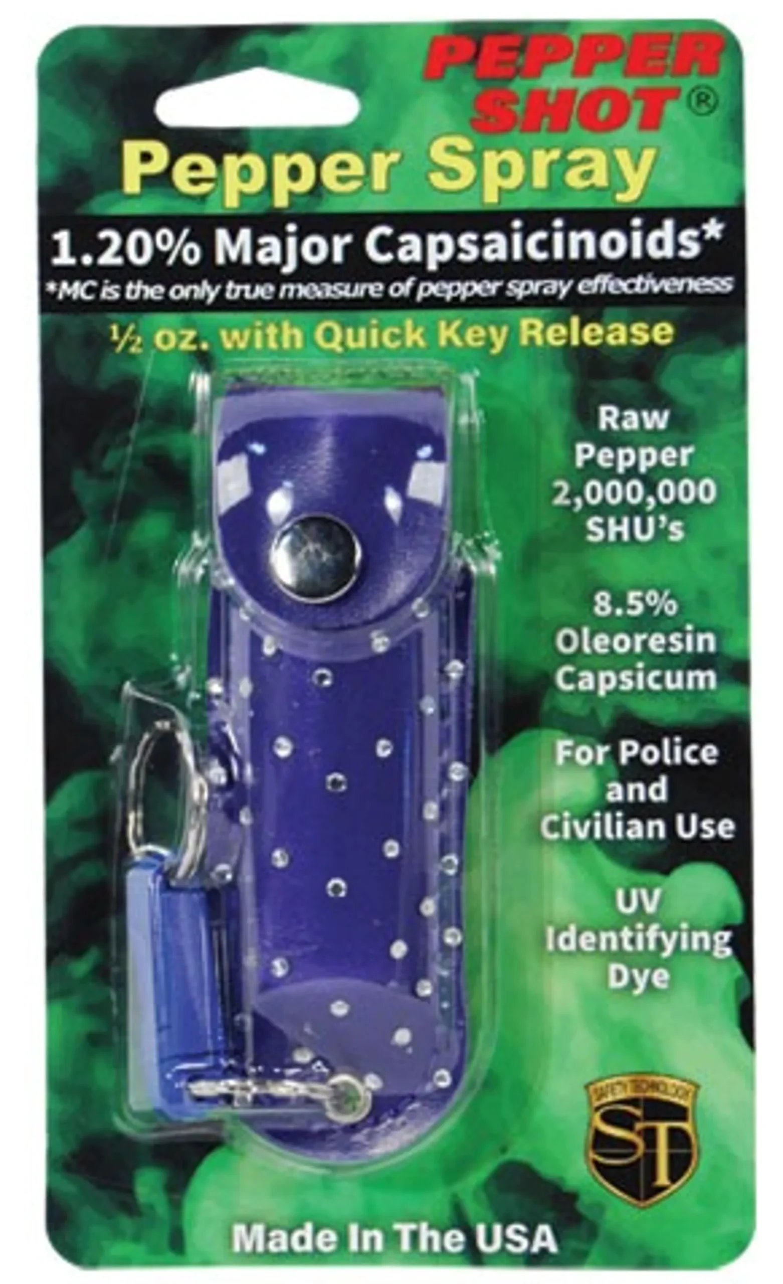 747670201671.0.td_size_1 Pepper Shot 1.2% Mc 1/2 Oz Rhinestone Leatherette Holster And Quick Release Keychain - Image 1