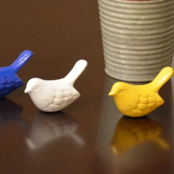 Vibhsa Bird Figurines Set of 3 Blue, White, Yellow 3.5"L