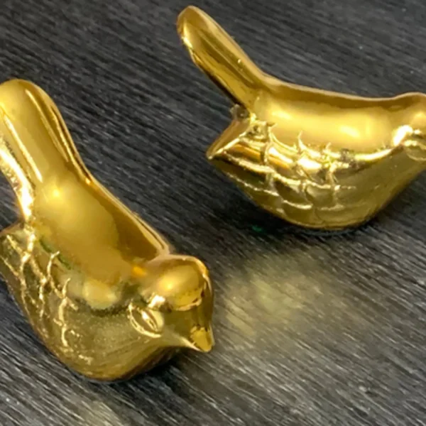 Vibhsa Bird Figurine of Health and Happiness Golden Rustic (Set of 2, 3.5"L)