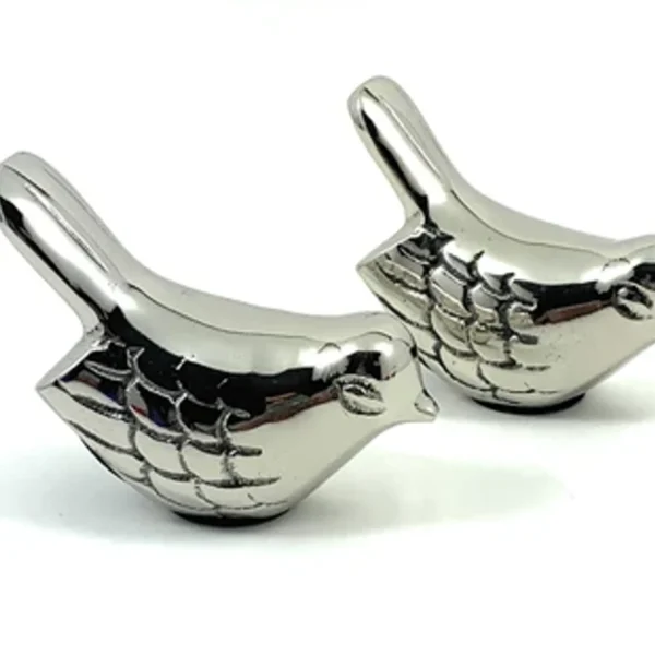 Vibhsa Bird Figurine of Health and Happiness Silver Rustic (Set of 2, 3.5"L)