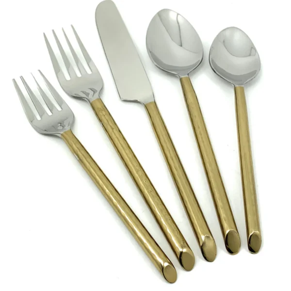 Vibhsa Golden Flatware Set of 5 Pieces (Cut Hammered, Stainless Steel)
