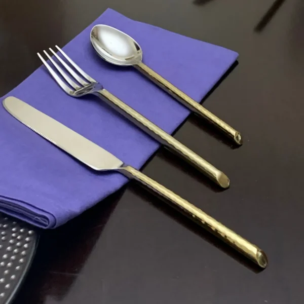 Vibhsa Hammered Golden Stainless Steel Flatware 36-Piece Set (Dinner knives, Dinner Forks, Teaspoons)