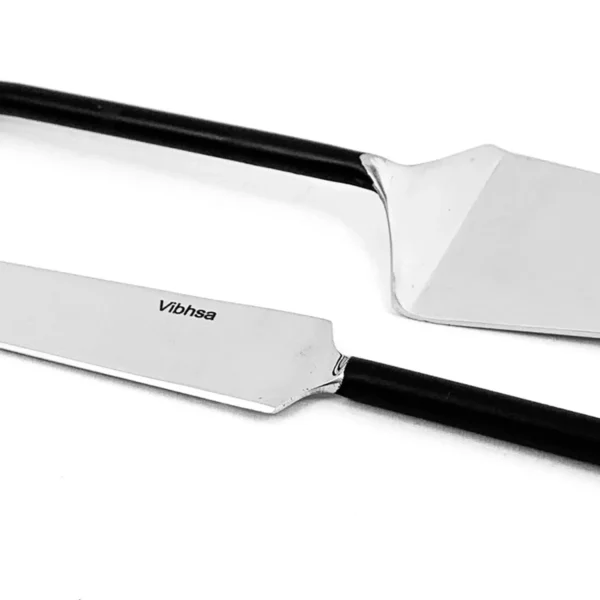 Vibhsa Cake Server and Knife Set (Black, Twisted Handle)