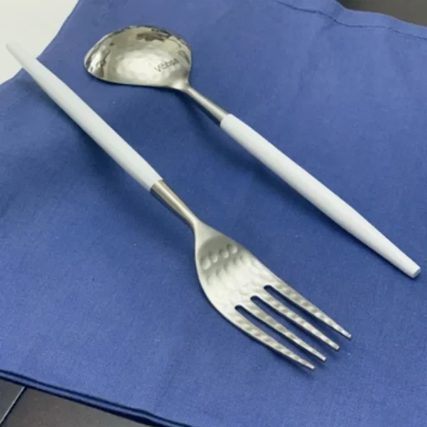 Vibhsa Stainless Steel Dinner fork and Dinner Spoon Set of 12 (Hammered Mouth)