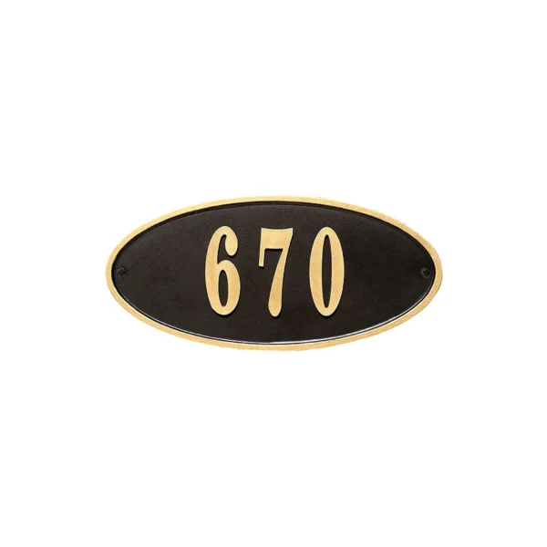 Claremont Oval Cast Aluminum With Gold Border Address Plaque